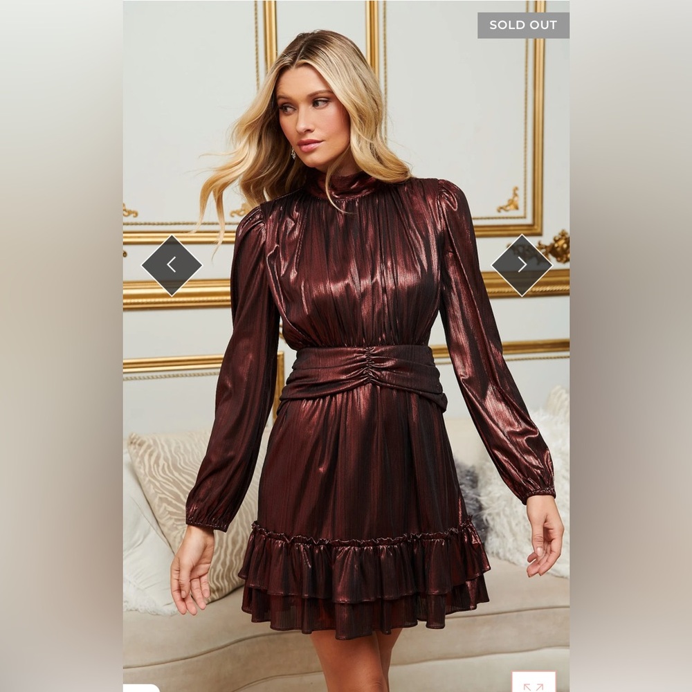 Sugarlips NWOT Admired Liquid Satin Shirred Ruffle Dress